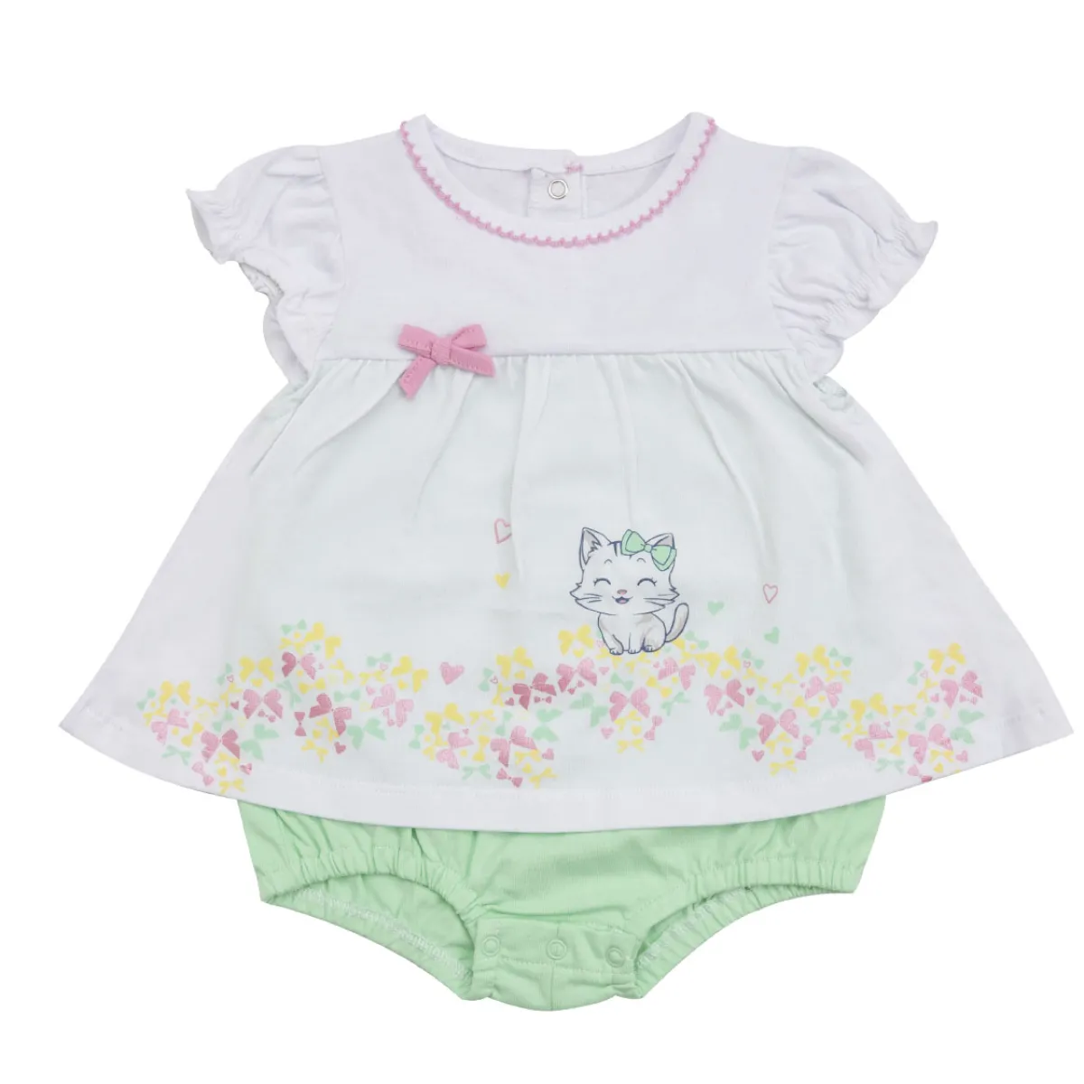 Mawi Pagliaccetto jersey bimba bianco gattino e fiocchi