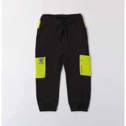 IDO Pantalone felpa nero tocchi fluo