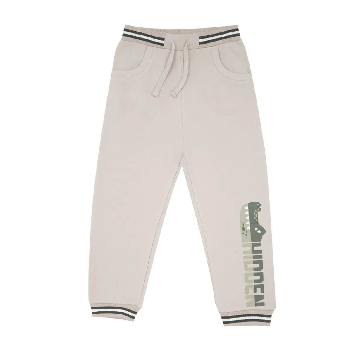 Mawi Pantalone felpato bimbo panna stampa “coccodrillo”