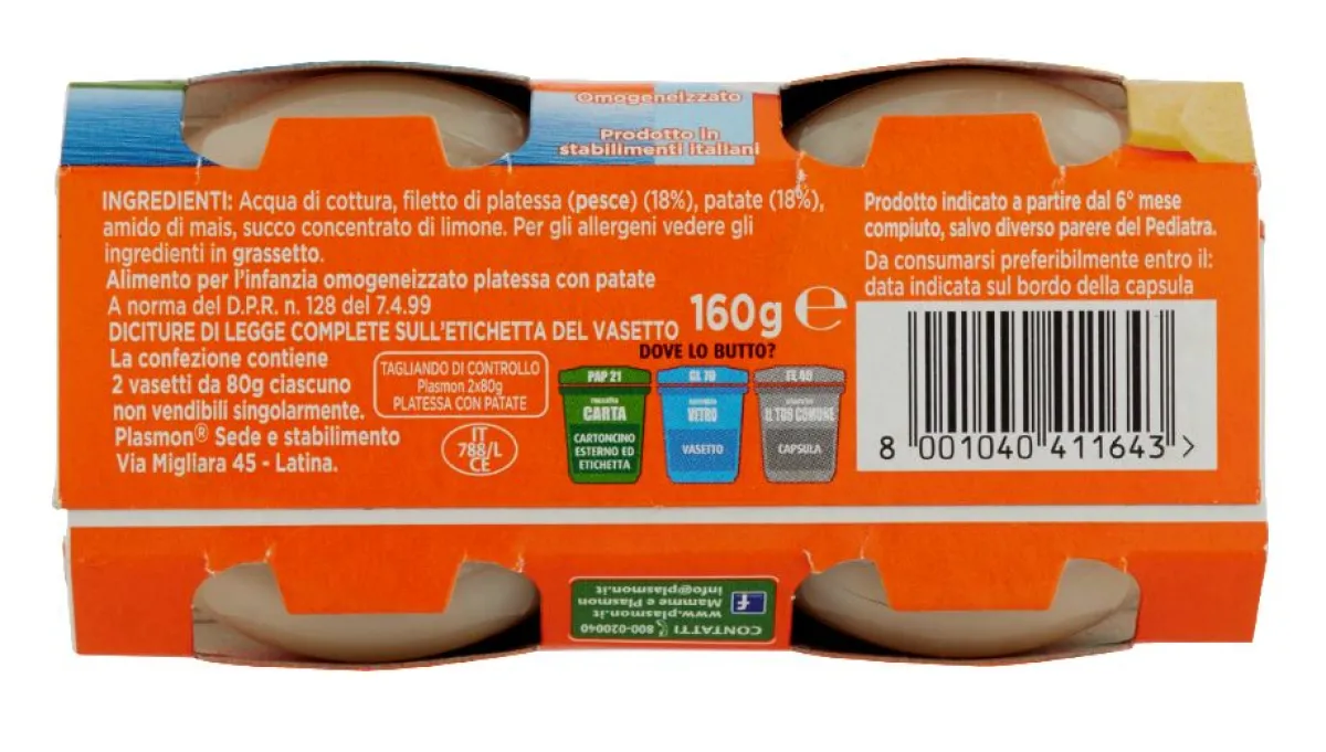 Plasmon – omogeneizzato platessa – 2x80g