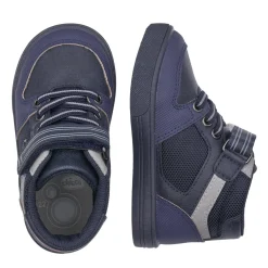 Chicco Polacchino foil blu stringhe e velcro con tocco bianco –