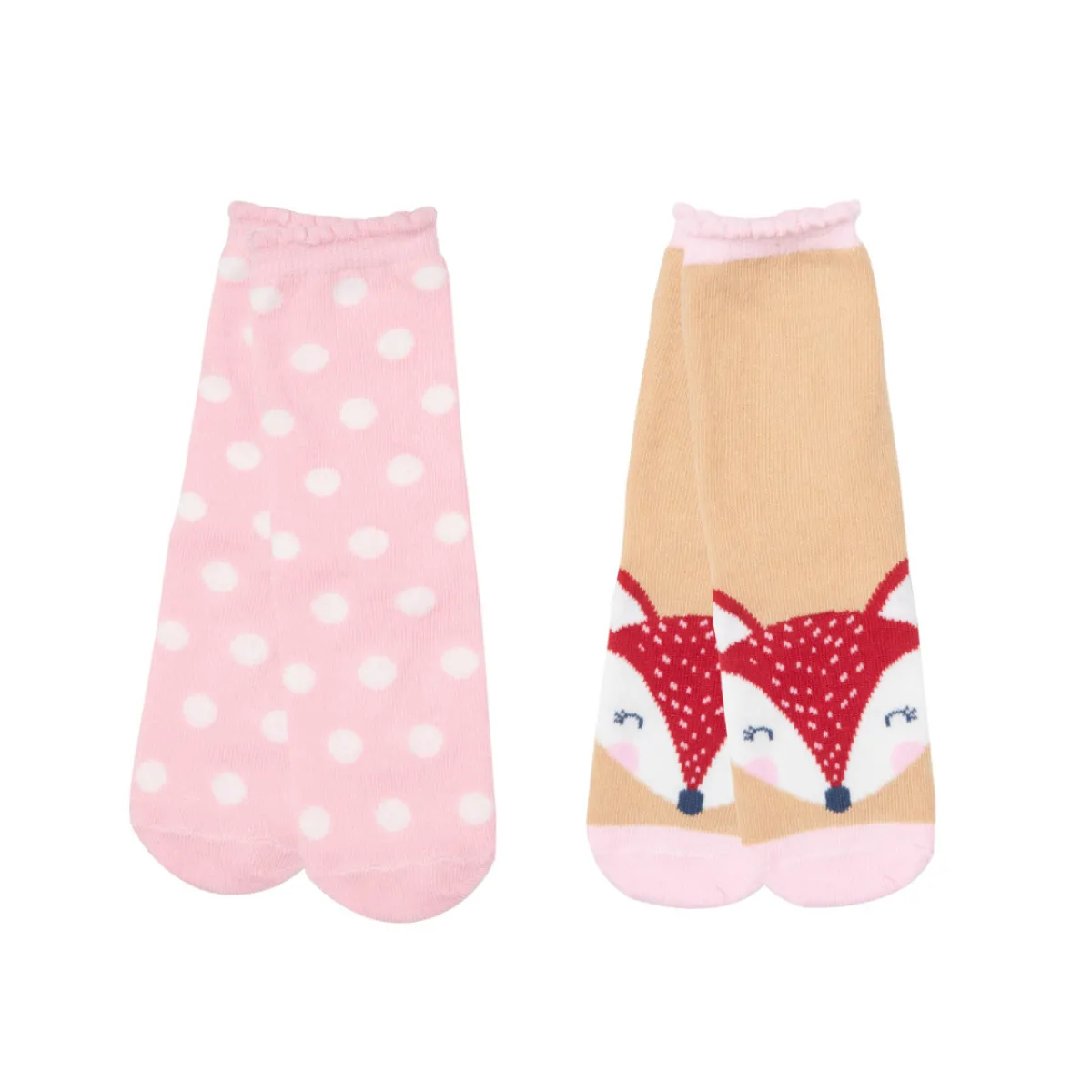 Mawi Set 2 paia di calze antiscivolo bimba rosa e beige stampate