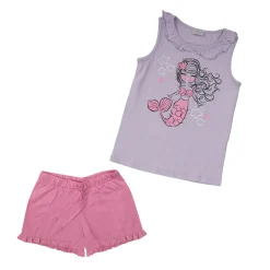 Mawi Set 2 pezzi cabotta + pantaloncino lilla/ stampato