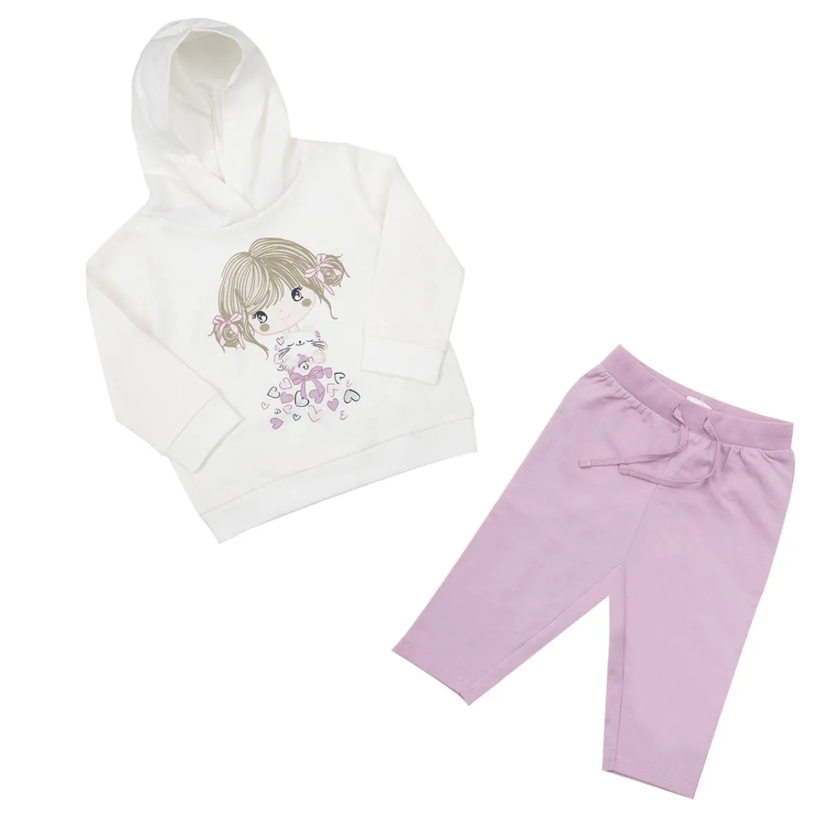 Mawi Set 2 pezzi felpa + pantalone bimba bianco/