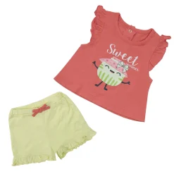 Mawi Set 2 pezzi jersey canotta e shorts bimbo corallo/verde