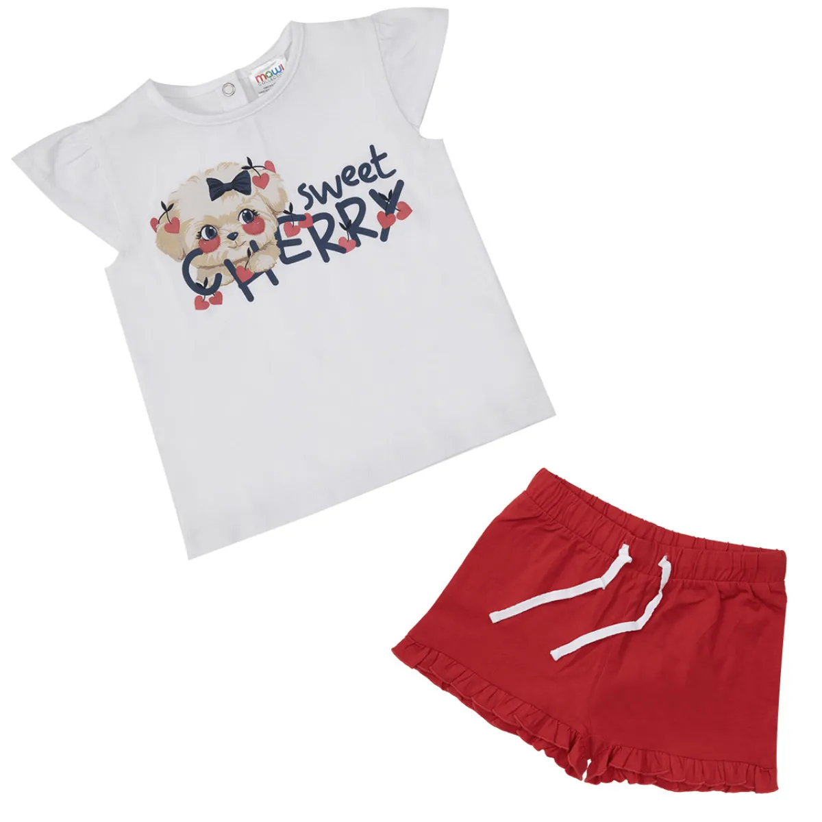 Mawi Set 2 pezzi t-shirt giro manica + pantaloncino bianco/