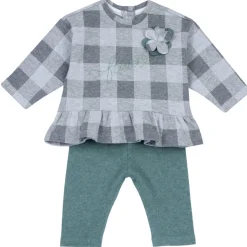 Chicco Set 2 pz sweat shirt leggings check con fiore applicato –