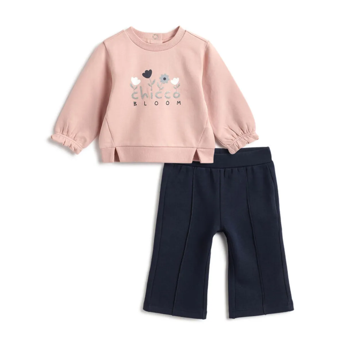 Chicco Set 2 pz sweat shirt+leggings fiorellini con scritta –