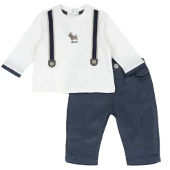 Chicco Set 2 pz t-shirt e pantaloni lunghi finte bretelle –