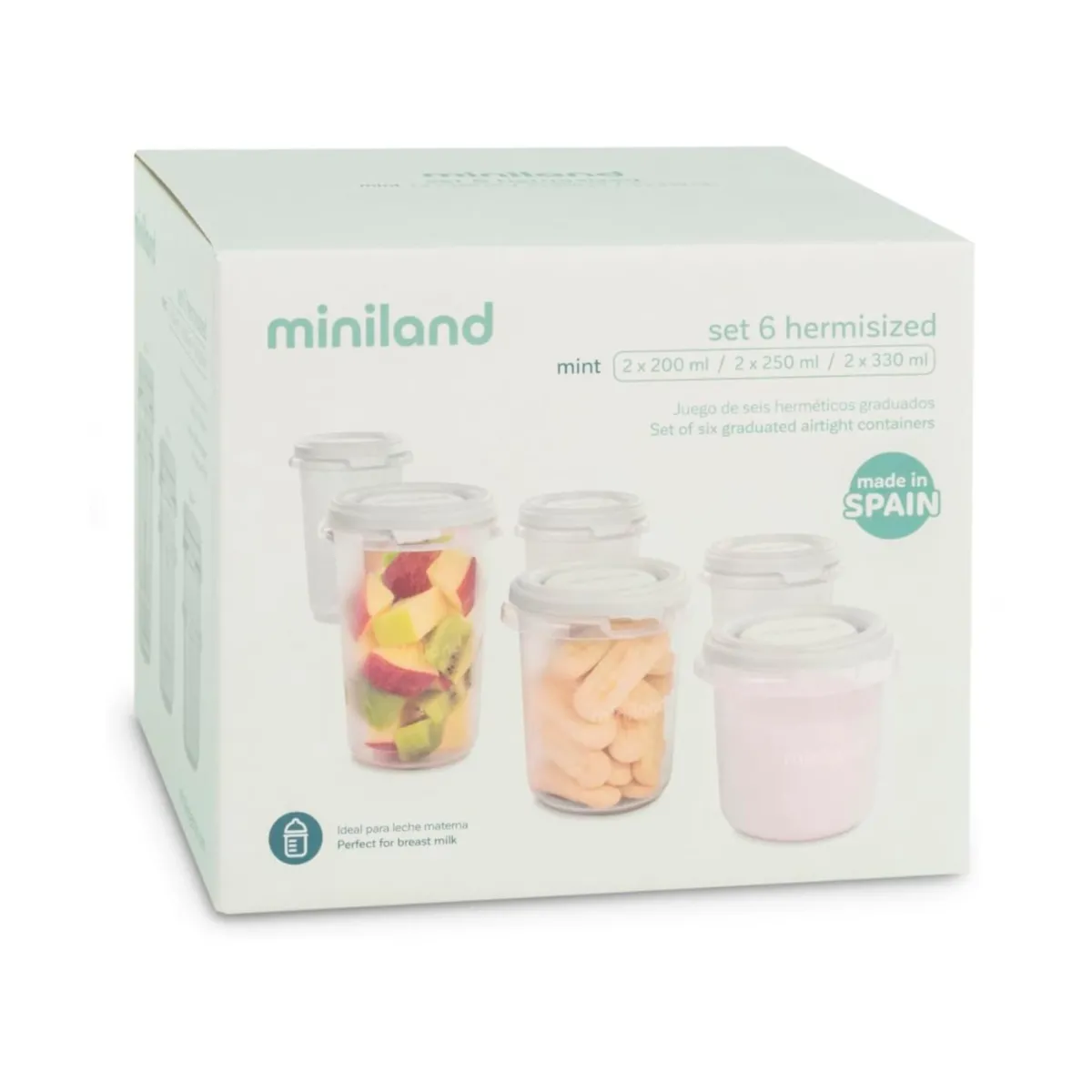 Miniland Set di 6 contenitori ermetici mint –