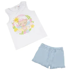Mawi Set due pezzi jersey canotta + shorts bimba bianco/azzurro