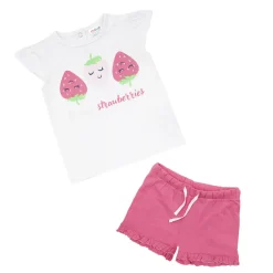 Mawi Set due pezzi t-shirt più short bimba bianco/ fragole