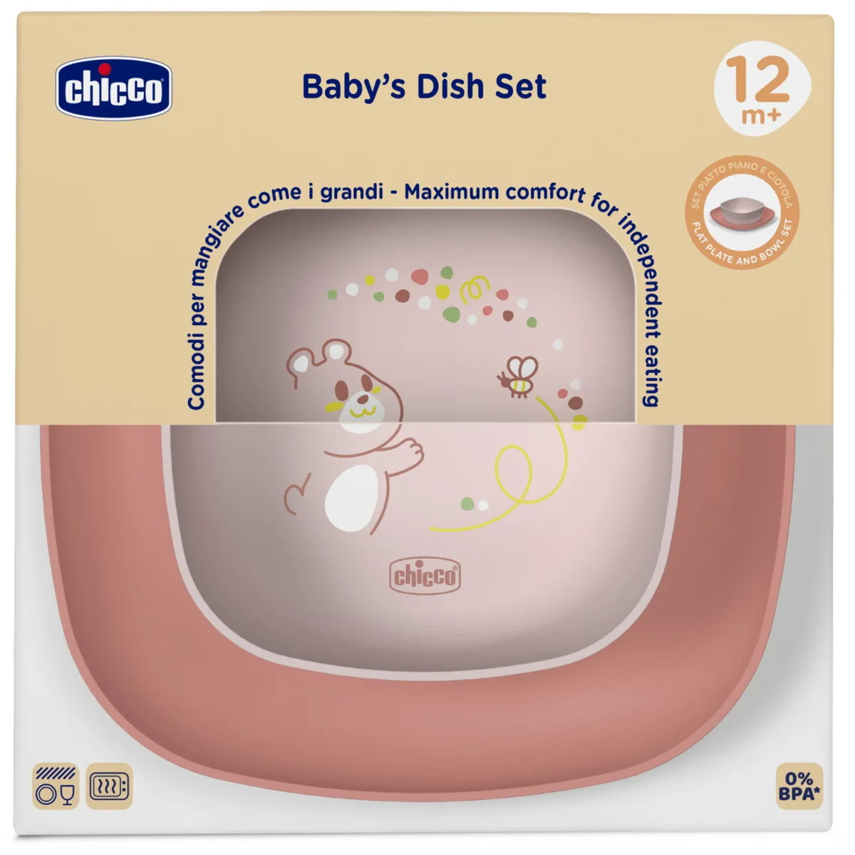 Chicco Set piatto piano e ciotola 12m+ rosa –