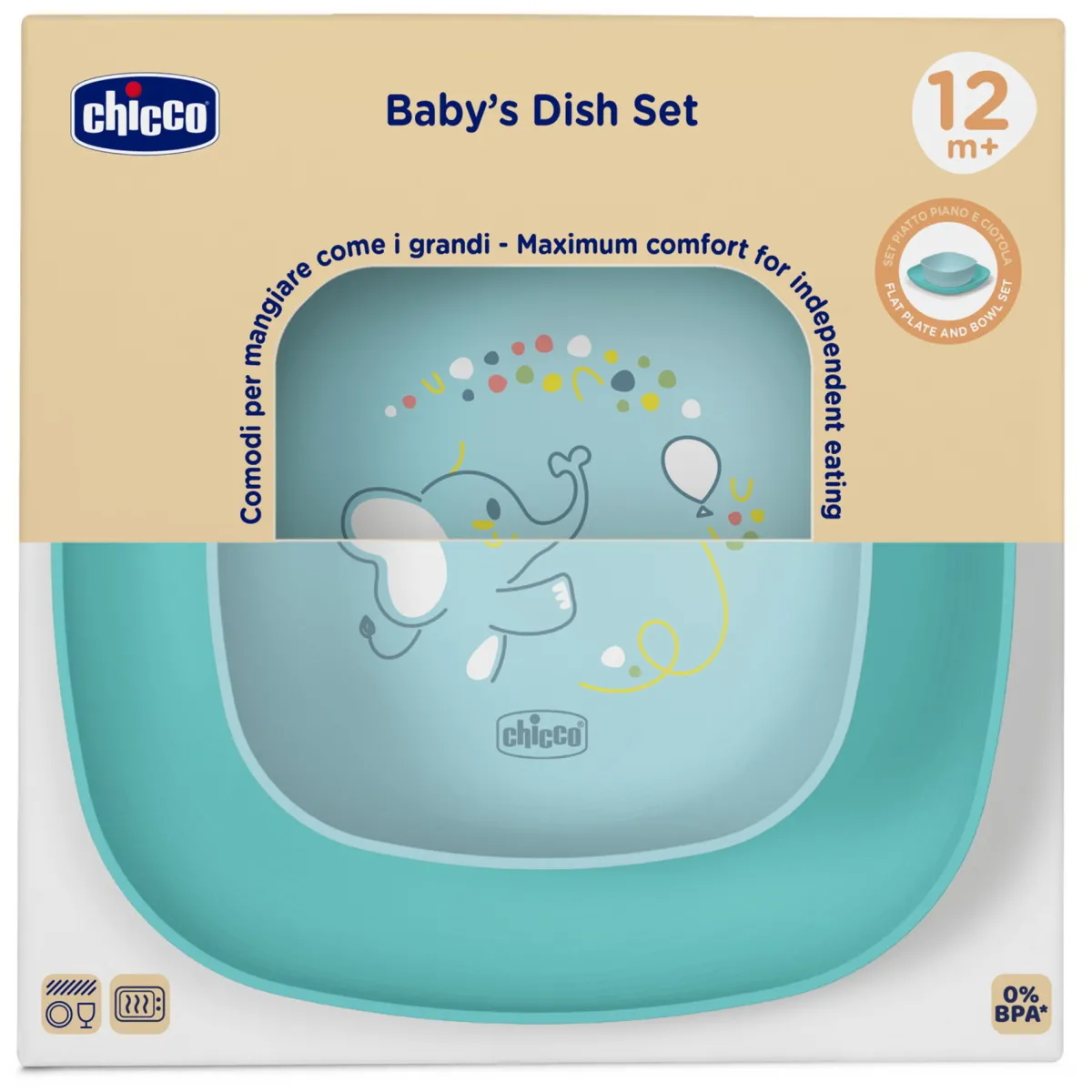Chicco Set piatto piano e ciotola 12m+ azzurro –