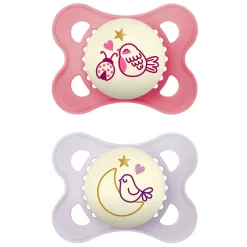 Mam Succhietti original night 2-6m silicone bio-circolare conf. doppia rosa/viola –