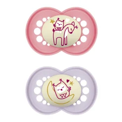 Mam Succhietti original night 6+ silicone bio-circolare conf. doppia rosa/viola –