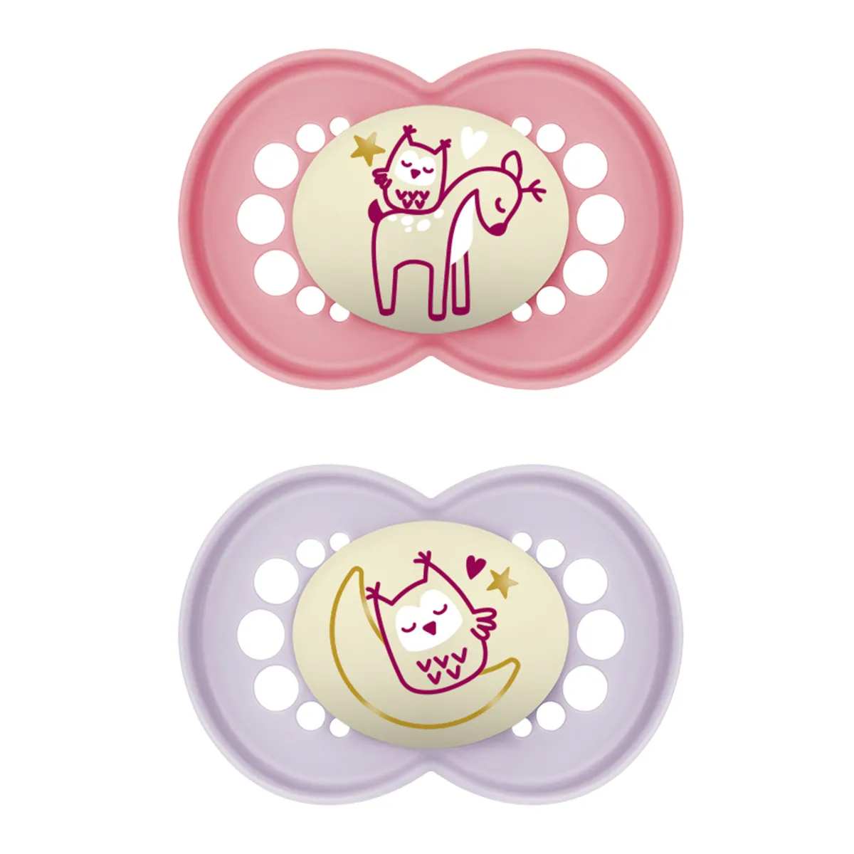 Mam Succhietti original night 6+ silicone bio-circolare conf. doppia rosa/viola –