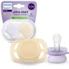 Avent Succhietti ultra start 0-2m day pastello giallo e viola, a base vegetale – set da 2 ciucci – philips