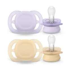 Avent Succhietti ultra start 0-2m day pastello giallo e viola, a base vegetale – set da 2 ciucci – philips