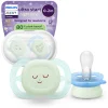 Avent Succhietti ultra start 0-2m night pastello verde e blu smile e sleep, a base vegetale – set da 2 ciucci – philips