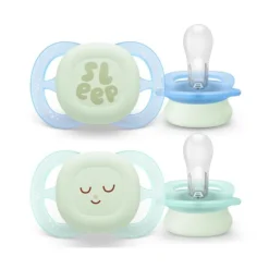 Avent Succhietti ultra start 0-2m night pastello verde e blu smile e sleep, a base vegetale – set da 2 ciucci – philips
