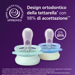 Avent Succhietti ultra start 0-2m night pastello verde e blu smile e sleep, a base vegetale – set da 2 ciucci – philips