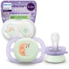 Avent Succhietti ultra start 0-2m night pastello viola e arancione luna e stella, a base vegetale – set da 2 ciucci – philips