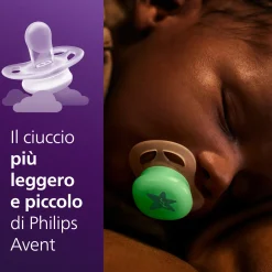 Avent Succhietti ultra start 0-2m night pastello viola e arancione luna e stella, a base vegetale – set da 2 ciucci – philips