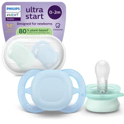Avent Succhietti ultra start 0-2m day pastello verde e blu , a base vegetale – set da 2 ciucci – philips