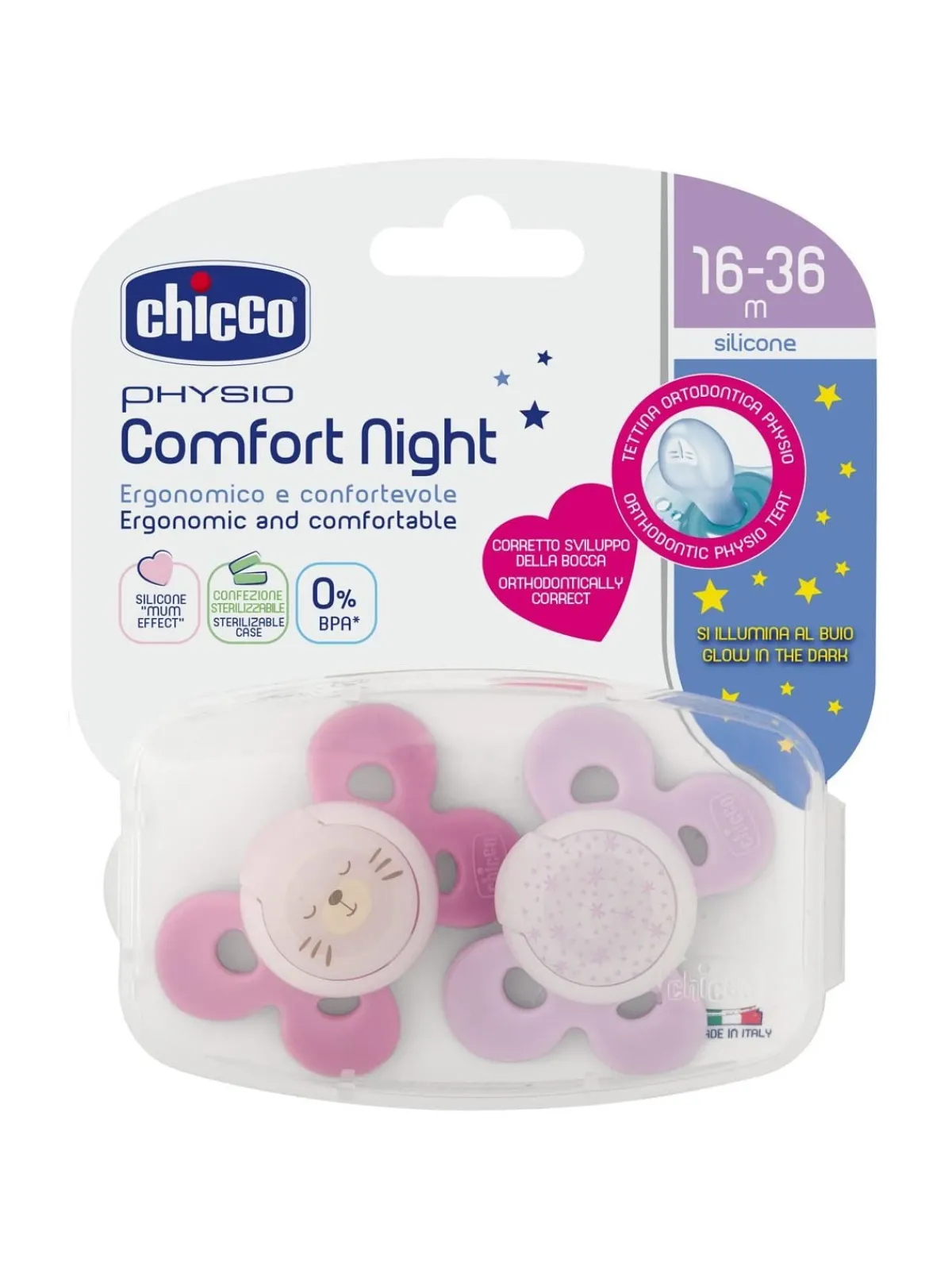 Chicco Succhietto comfort night girl silicone 16-36 mesi 2 pz