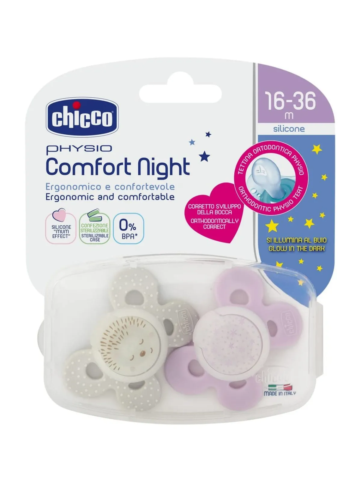 Chicco Succhietto comfort night girl silicone 16-36 mesi 2 pz