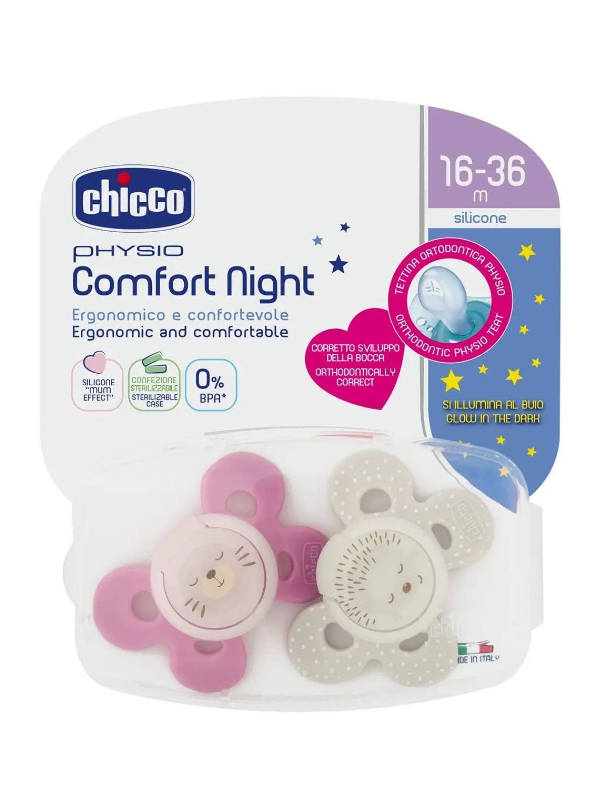 Chicco Succhietto comfort night girl silicone 16-36 mesi 2 pz