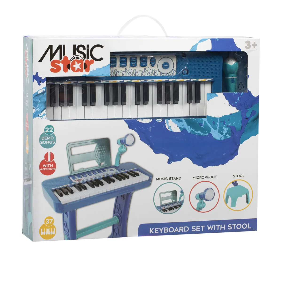 Superstar Tastiera musicale 37 tasti con sgabello – blu – music star 3+