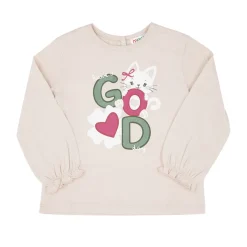 Mawi T-shirt manica lunga bimba bianca stampa gattino