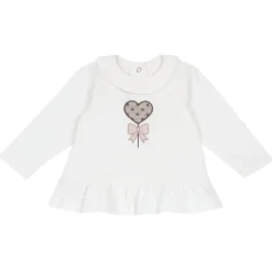 Chicco T.shirt m/l panna con rouches e applicazione cuore pois –